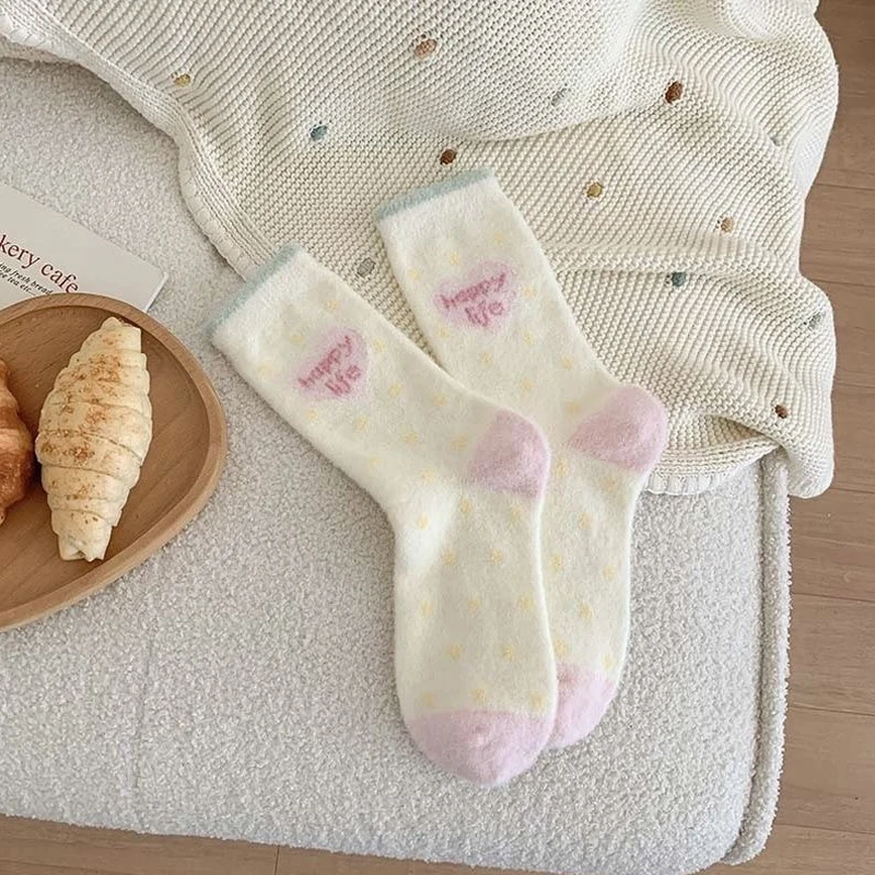 Fluffy Socks Female Pink Puppy Cute Sweet Autumn Winter Girls Wool Thickening Harajuku Home Warm Cylinder Sleep Casual Cartoon