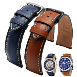 Genuine Leather Watchband For Breitling Heuer Tudor Seiko Omega Men Women 20mm 22mm 24MM Strap Watch Band Bracelet Brown Blue