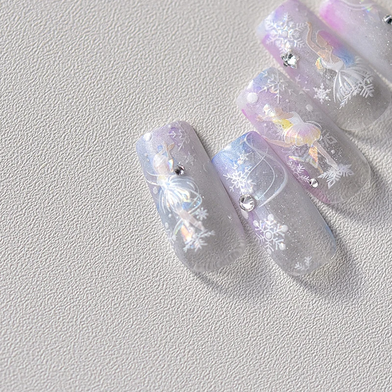 Shell Laser Ballet Dancer on Ice Nail Stickers Dreaming Snowflake White Flower Adhesive Manicure Art Decals To-3654