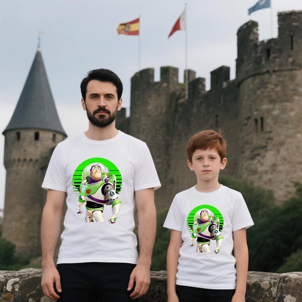 

Футболки с принтом «История игрушек Диснея» Базз Лайтер «Звездное небо» для всей семьи, взрослых, детей, пар, родителей, повседневная одежда для путешествий и вечеринок