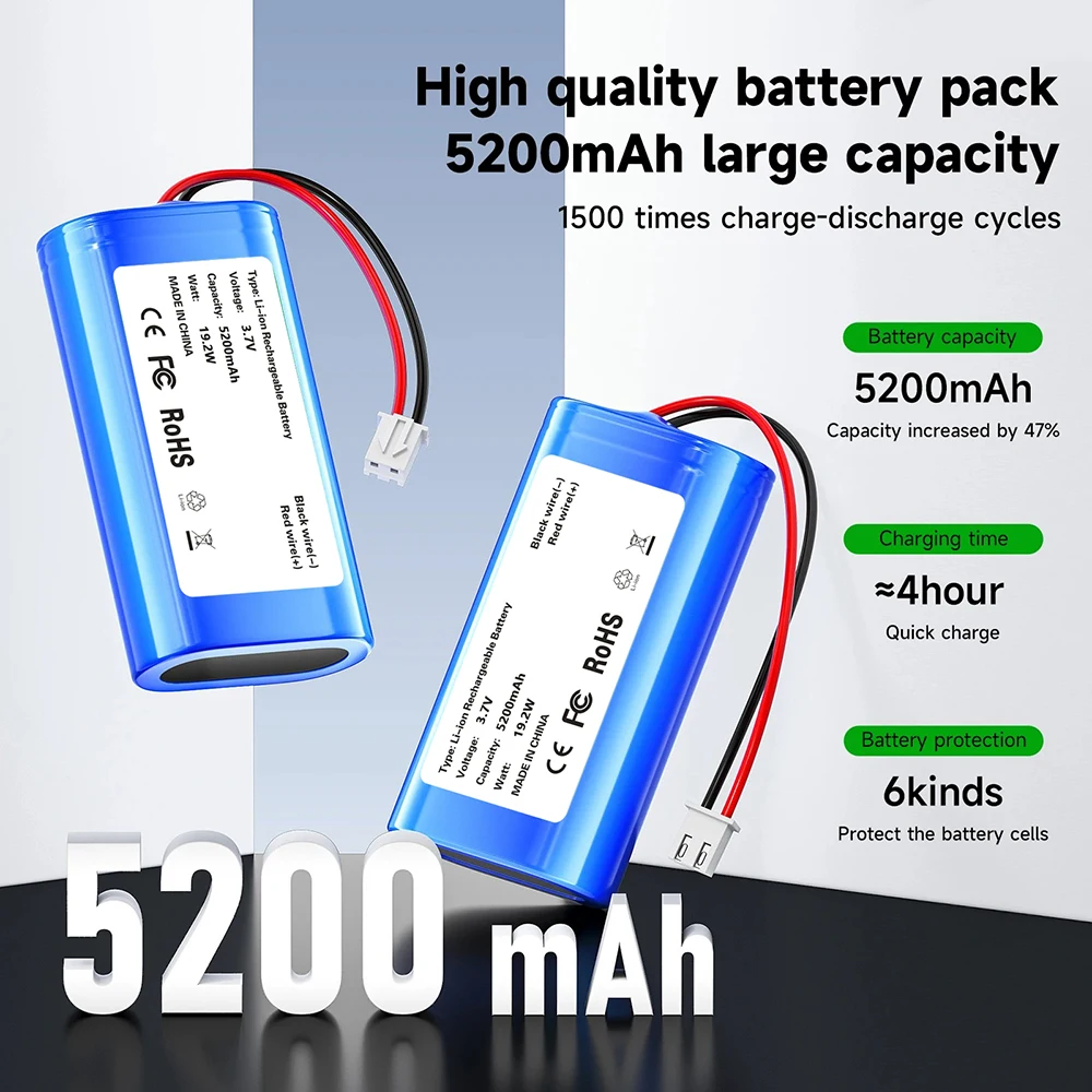 5200mAh 3.7V Li-ion Battery For GPS Vehicle Trip Data Recorder Bluetooth Speaker Dental Lights Lightweight Power Pack