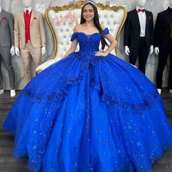 EVLAST Customized Royal Blue Quinceanera Dress Ball Gown Lace Appliques Beading Mexico Sweet 16 Vestidos De 15 Años TQD058