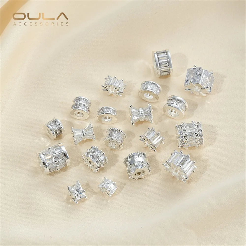 925 Thick Silver Bucket Bead Square Bead Separator Accessory Large Hole Wheel Small Waist Road Pass Handcrafted Diy Bead Matchin