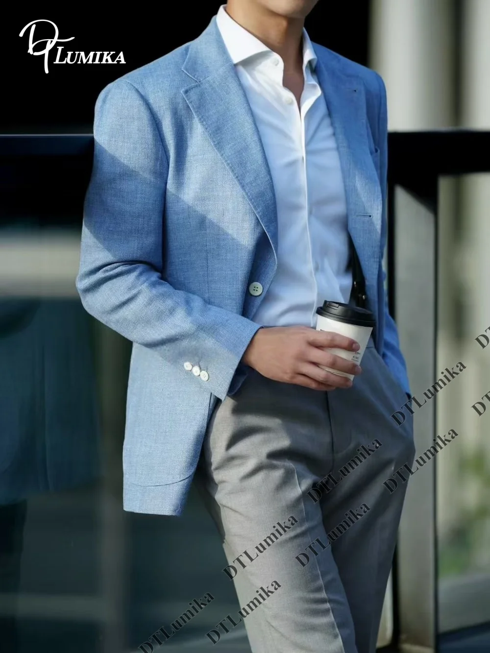 Refreshing Two-piece Linen Suit for Men, Customized Size Casual Smart Suit (Jacket + Pants) Breathable Summer Business Suit