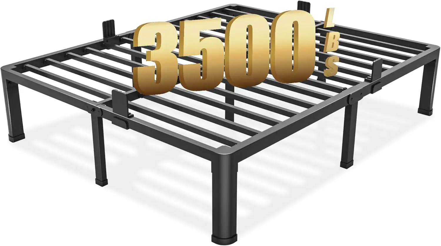 

14 inch Full Size Bed Frame with Round Corner Legs Mattress Slide Stopper,3500 lbs Heavy Duty Metal Platform,Steel Slat Suppo