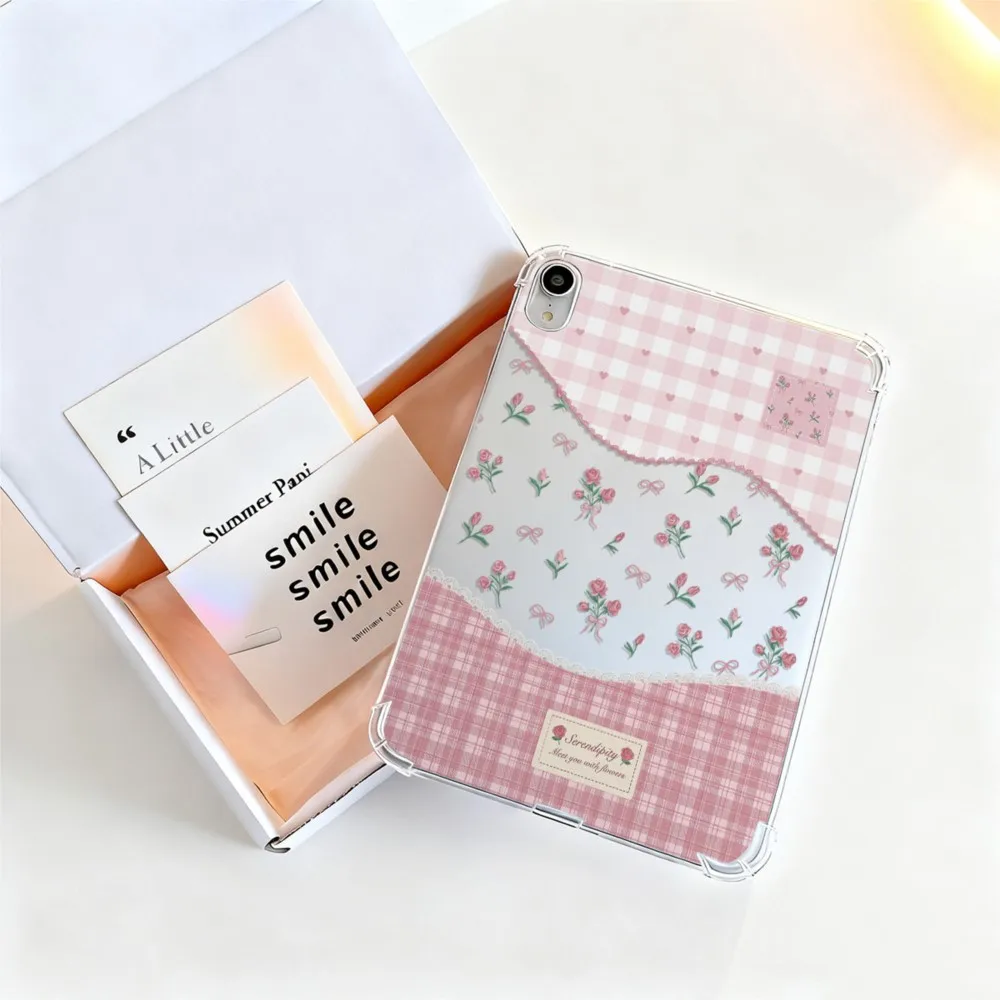 Pink Plaid Lace Floral Transparent Tablet Case for Redmi Pad Pro 12.1 for Xiaomi Poco 12.1inch 7 6 5 Pro for Pad 2 9.7inch 2026