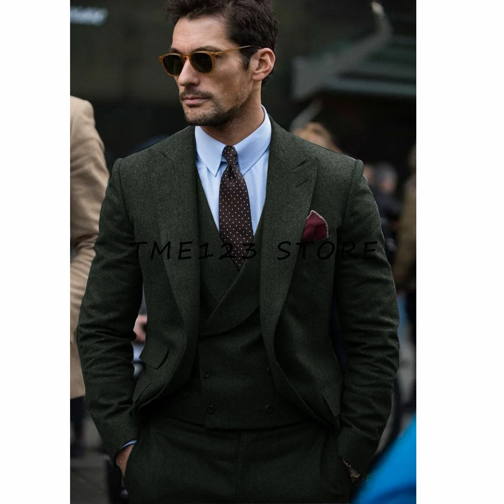 Men's Woolen Single-breasted Suit V-neck Three-piece Suit Party Costume Men Black Suits for Wedding 2023 Pants full men's suit