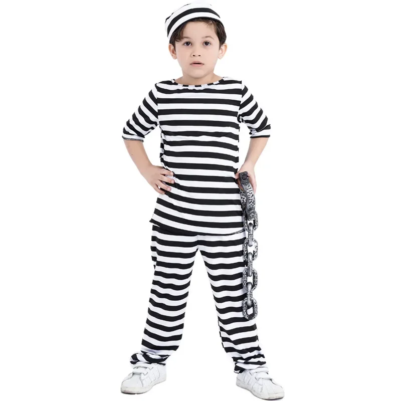 Halloween Children Cosplay Inmate Striped Costumes