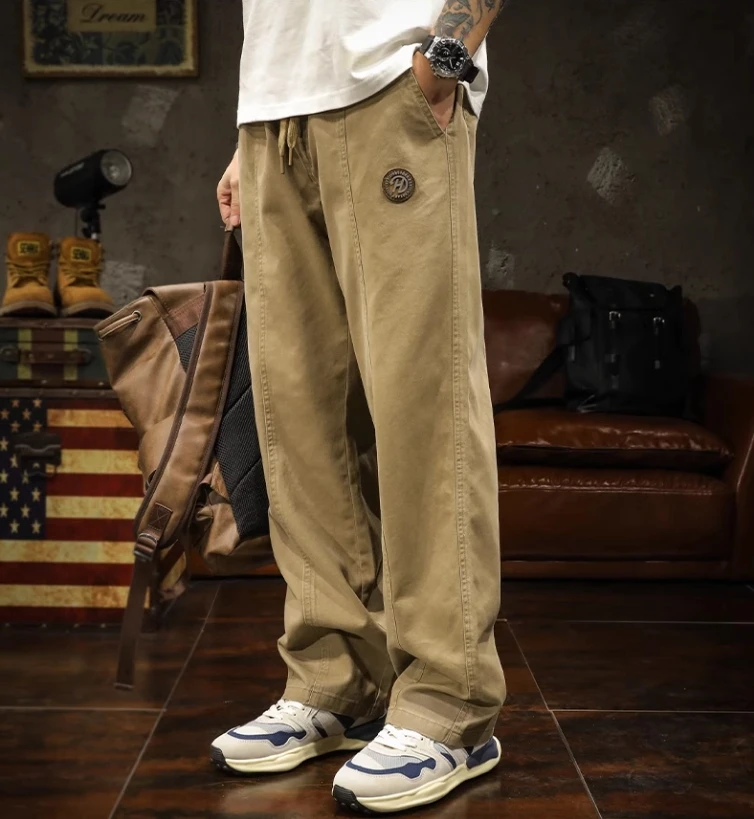 2024 straight leg casual pants men's fashion all-in-one plus-size knit pants loose cargo pants