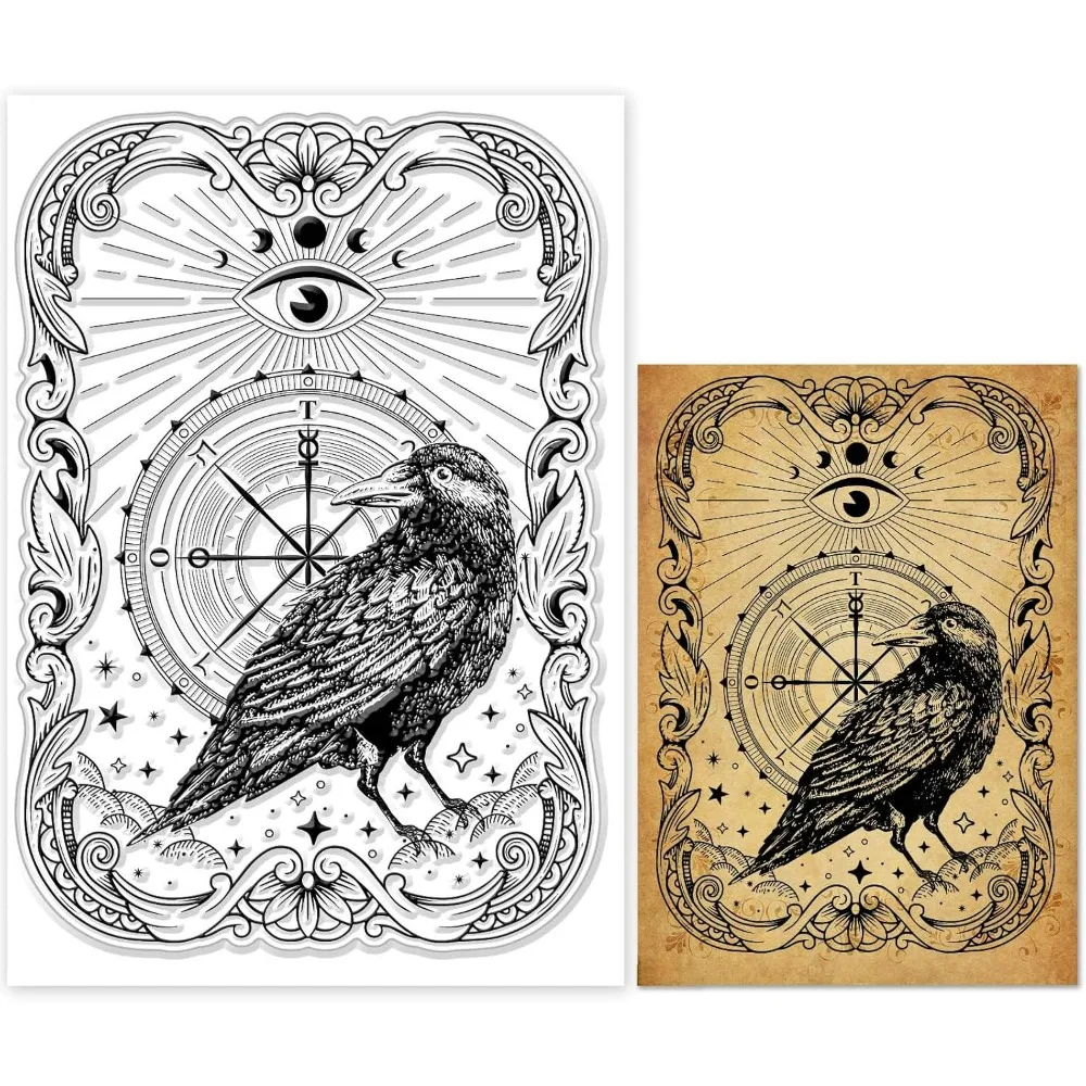 Tarot Crow Background Clear Stamps Tarot Crow Decorative Clear Stamps Silicone Clear Stamps for Card Making Decoration and DIY