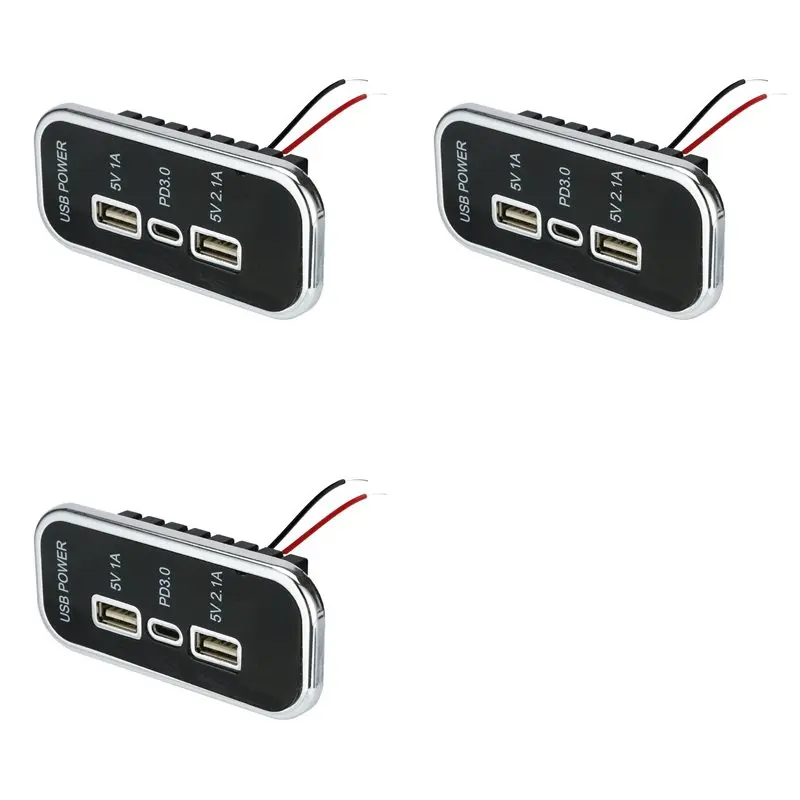 

M50K-3X 12/24V Car PD3.0 Dual USB Socket For Motorcycle Auto Truck ATV Boat RV Bus Power Adapter Outlet