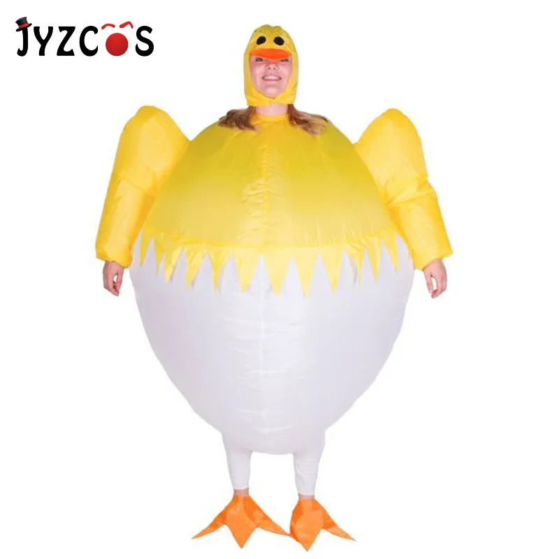 JYZCOS Adult Women Men Inflatable Yellow Chicken Costume Halloween Carnival Holiday Games Cosplay Props Clothing Blow Up Costume