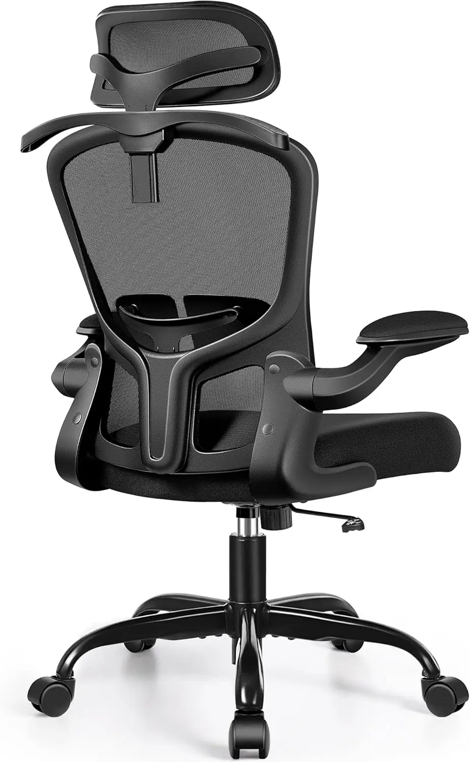 Ergonomic Mesh Office Chair with Adjustable Lumbar Support, Headrest, Wheels, and Flip-Up Armrests for Home in Black
