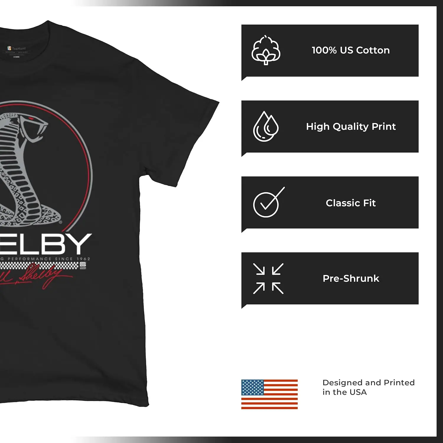 Shelby Cobra Legendary Racing Performance T-shirt American Classic Muscle Car GT500 GT Powered by Ford Men\'s Tee