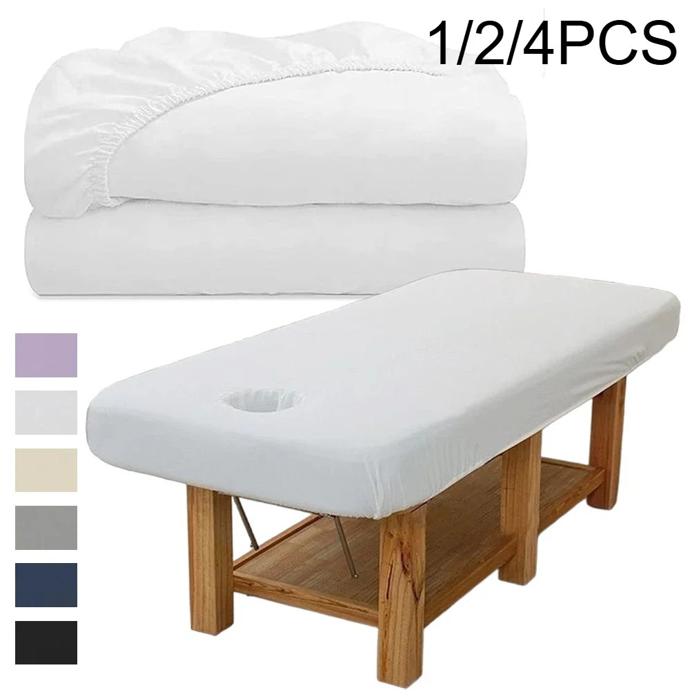 1/2/4PCS Elastic SPA Massage Table Cover with Face Hole for Beauty Salon Spa Therapy Sessions Solid Color Non Slip Fitted Sheet