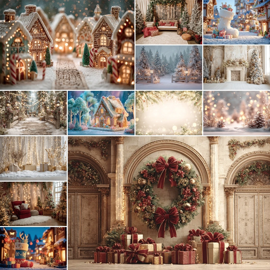 

MOON.QG Christmas Candy Town Backdrop Crystal Aurora Arches Photography Backgrounds Photocall Festival Baby Shower Accessories