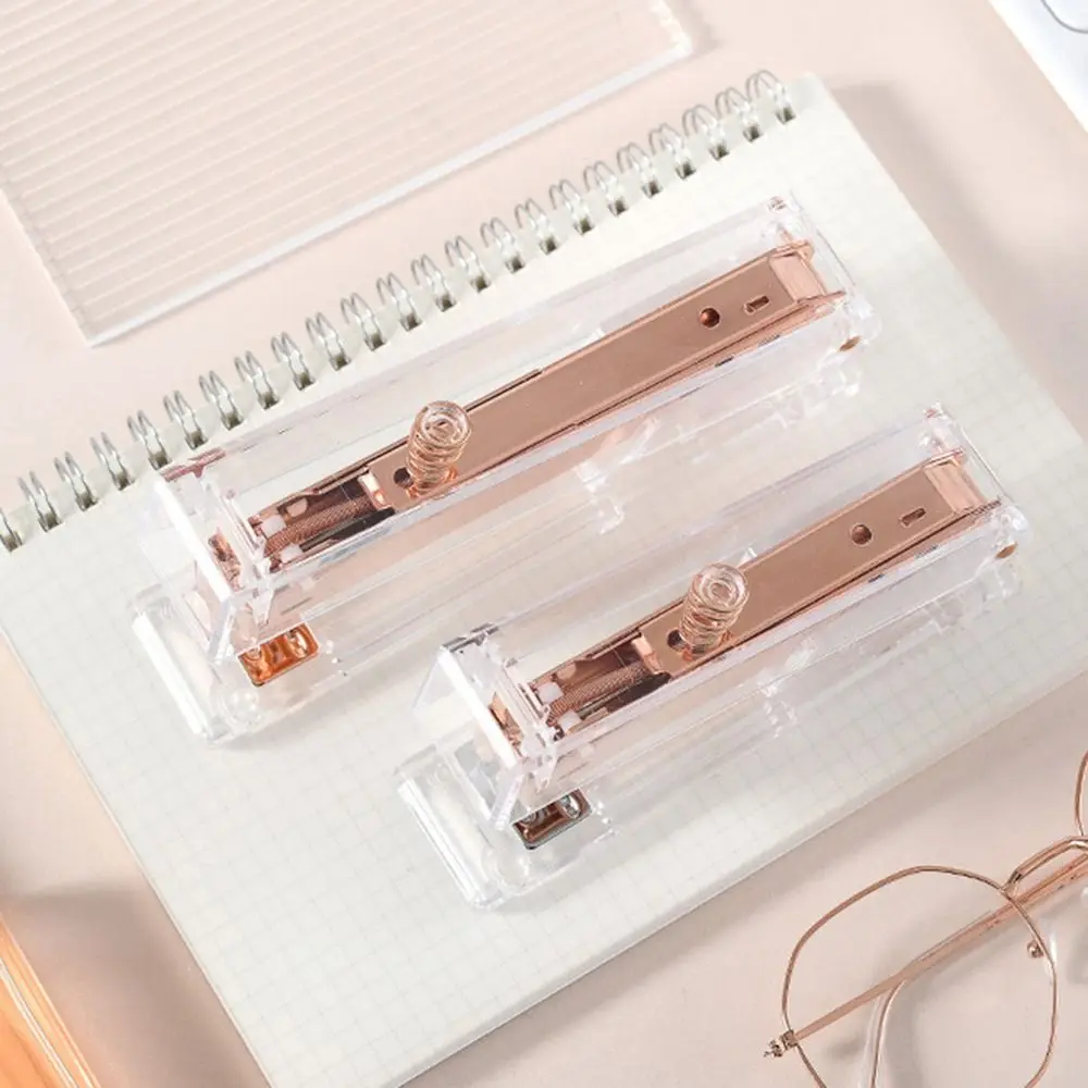 Durable Manual Transparent Stapler Bookbinding Tool Lightweight Paper Stapler Simple Rose Gold Book Binding Machines Student