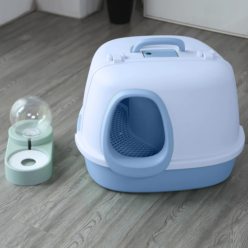 Caja de arena para gatos tipo pasillo, completamente semicerrada, a prueba de olores, gran tamaño, canal largo, antiarena, suministros de aseo para gatos