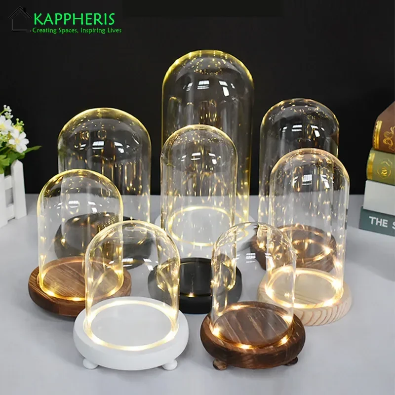 Glass Dome Display for Scented Candles Clear Glass Cloche Glass Bell Jar with Wood Base Multiple Size Decoration for Candle