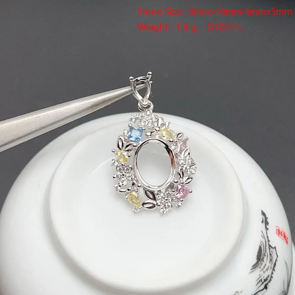 Dazzling 925 Silver Pendant Setting with Multi-color Zircon 8mm*10mm Oval Gemstone Semi Mount Pendant Setting for Jewelry DIY