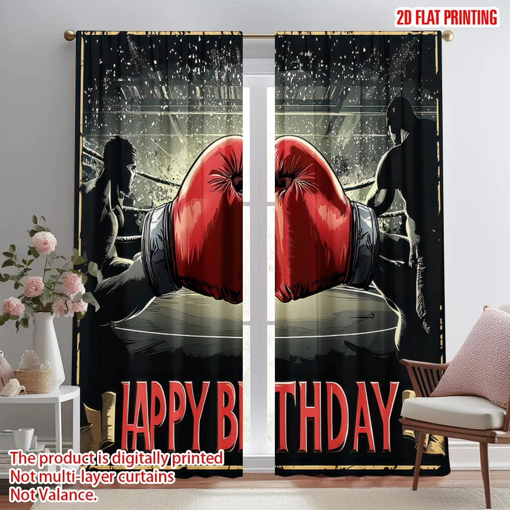 

2D flat printing 2pcs Drapes Birthday Boxing Gloves Digital Printed Polyester Drapes All Season Party & Holiday Decor Perfect