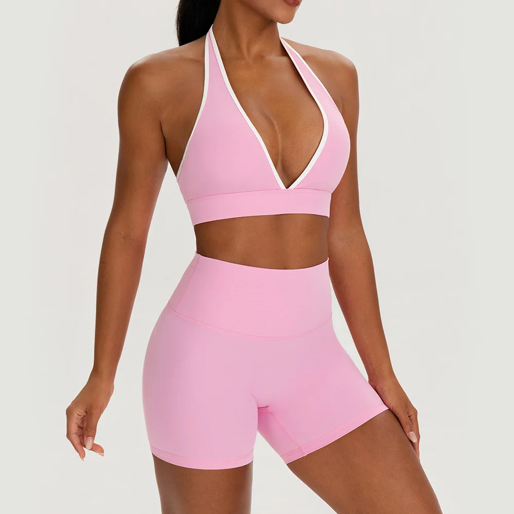 Fitness yoga set female sexy sports bra quick drying high waist tight shorts running sports set vest underwear shorts elasticity