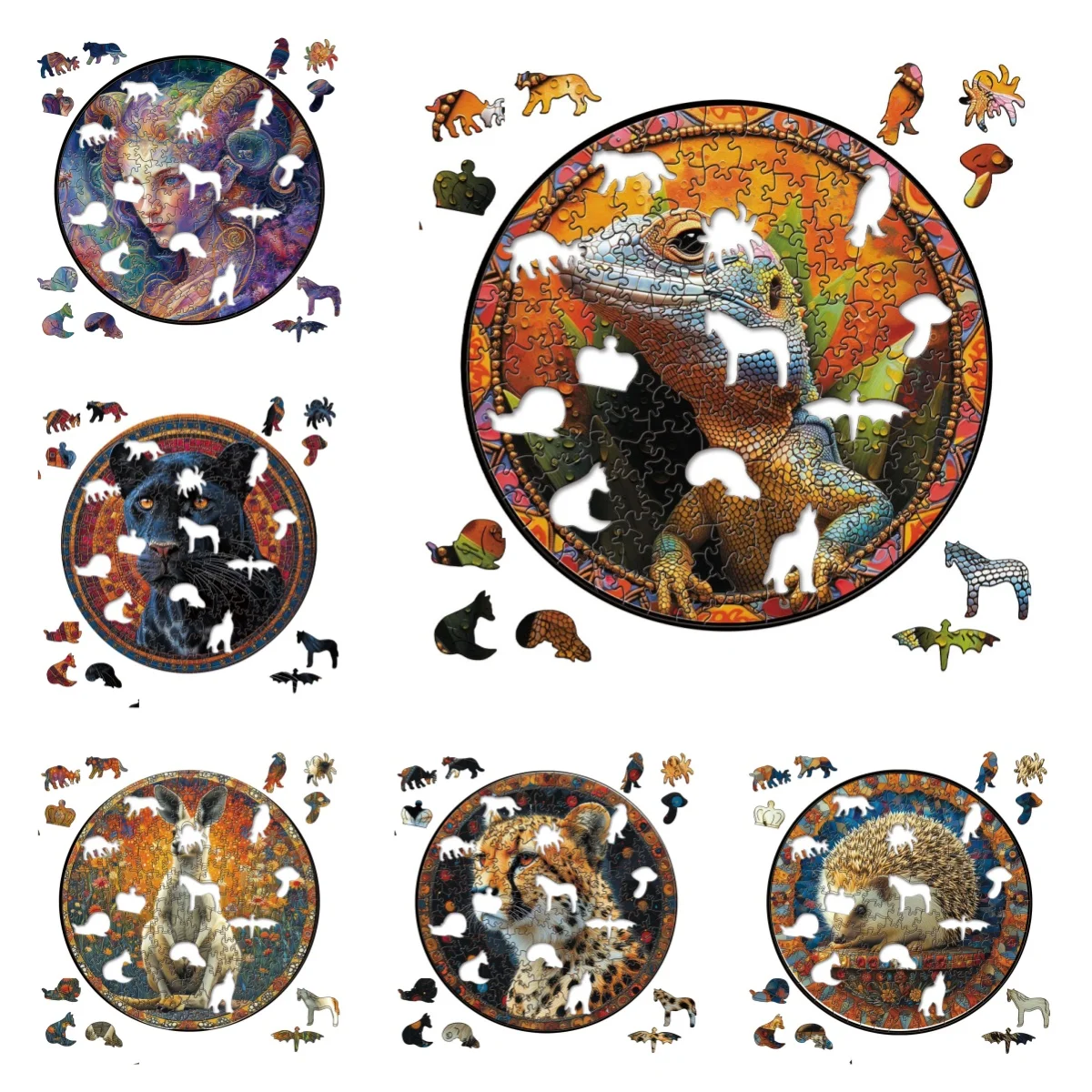 Hedgehog Lizard Cheetah Dog Wolf Animals Puzzles Unique Shape High Quality Jigsaw Puzzle Wooden Puzzle Best Gift For Child