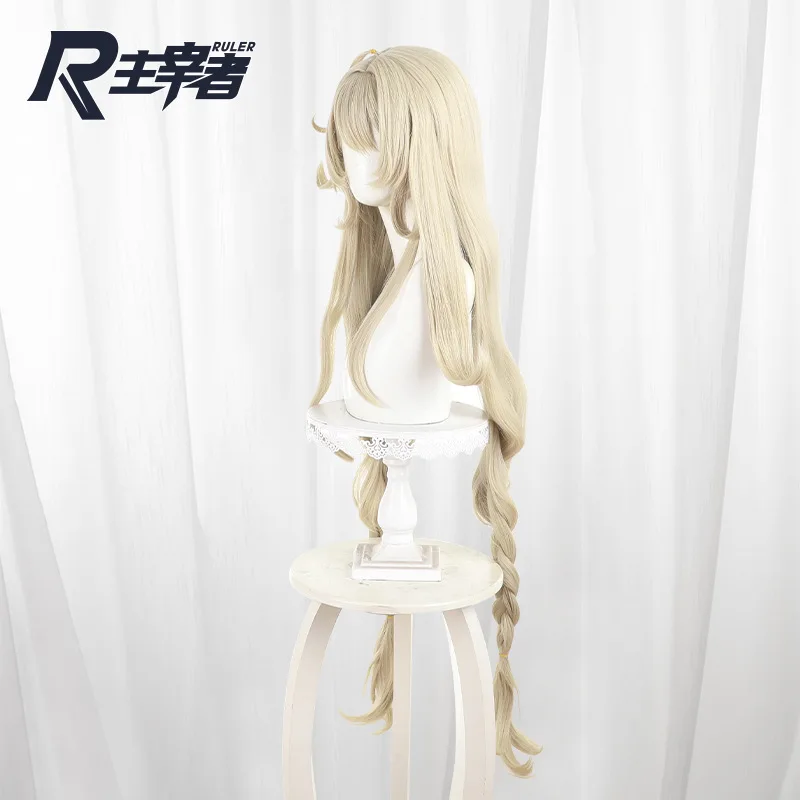 ゲーム原神アリスコスプレウィッグライトブロンドロングヘア耐熱ファイバーヘアハロウィンパーティー女性のためのアクセサリープロップ