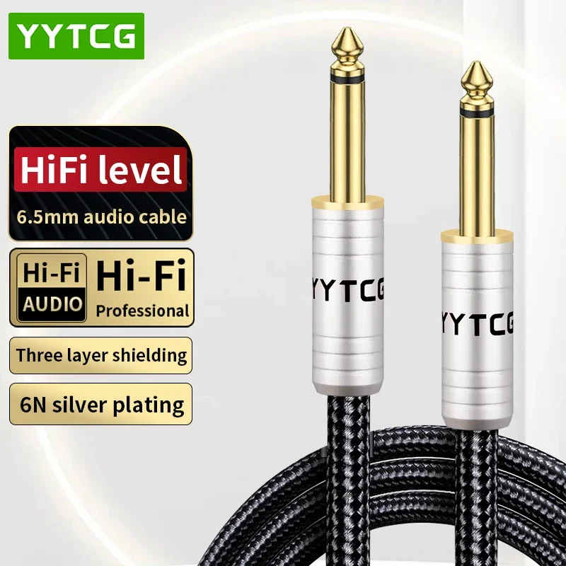 HiFi Guitar Cable Jack 6.5mm to 6.5mm Audio Cable 6N Silver Plated 6.35mm Audio Jack TS Cable for Electric Guitar Mixer