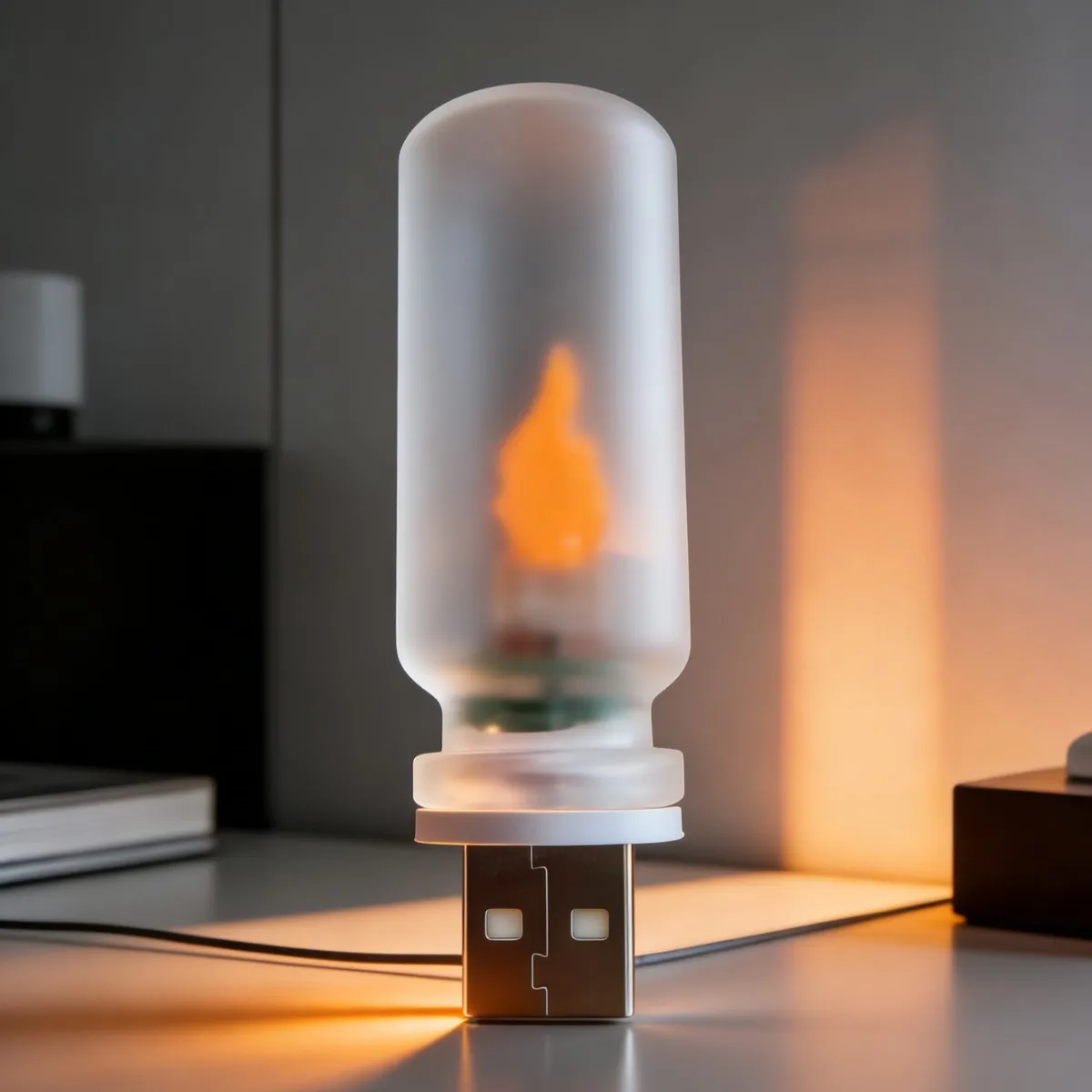 Simulated Flame LED Night Light in Glass Candle Style USB Ambient Lamp for Living Room Bedroom Office Car Decoration Mood Lights