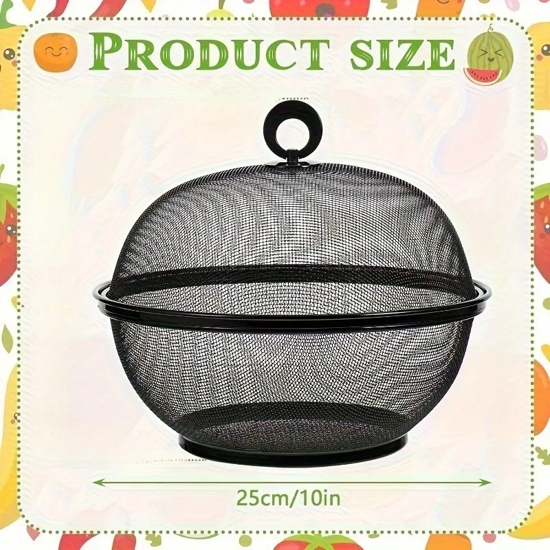 Metal Wire Fruit Basket with Lid, Fruit Bowl, Vegetable Storage Rack, Fruit Display Rack, Fly Proof Kitchen Counter Storage Rack