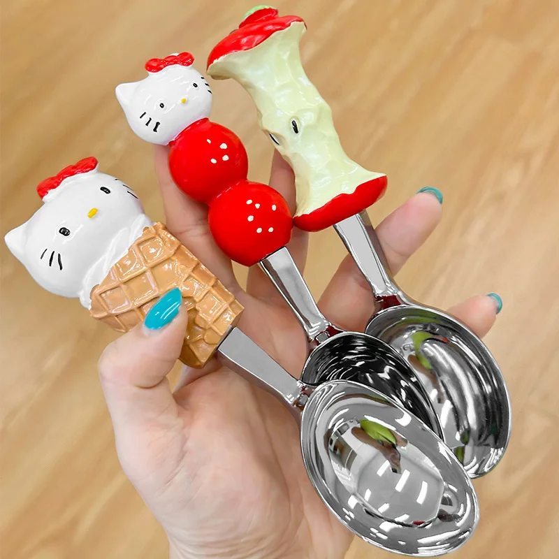 

Anime Hello Kitty Tableware Accessory Cartoon Cute Cat Spoon for Girls Food-grade Apple Core Ice Cream Scoop Supply Gifts Toy
