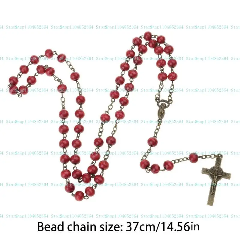 Natürliche Holzperlen für Kreuz-Anhänger-Halskette, christliche Rosenkranz-Halskette, handgewebte Halskette, Jesus, katholischer religiöser Jude – Detail 6