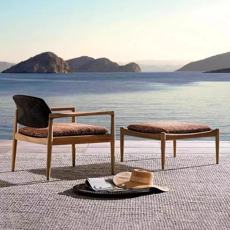 

Outdoor leisure solid wood tables and chairs rattan sofa waterproof and sunscreen simple design furniture