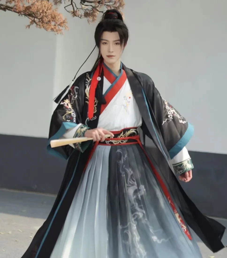 

2023 New Men Hanfu Original Traditional Chinese Swordsman Clothing Ancient Weijin Dynasty Cosplay Costume Black Hanfu Dress Set