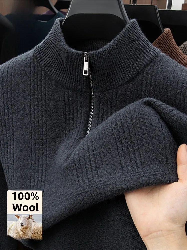 

Lormen High-End Men's f-High Zipper Ne Knitted Sweater Winter Thi Warm Woolen Casual Faion Soft Wool Fabric