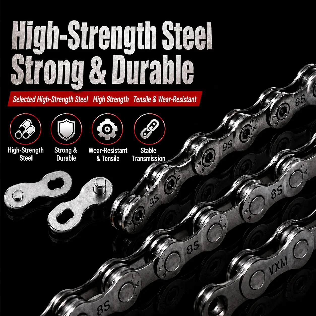 VXM 8/9/10S Bike Speed Change Chain High Strength Steel Anti-Rust Electroplated for MTB Road Folding Bike with Quick Link