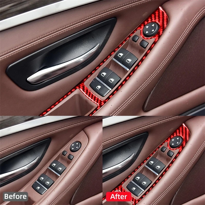 For BMW 5 Series F10 2011-2017 Accessories Carbon Fiber Car Windows Lifting Button Control Panel Trim Cover Frame Decor Stickers 6