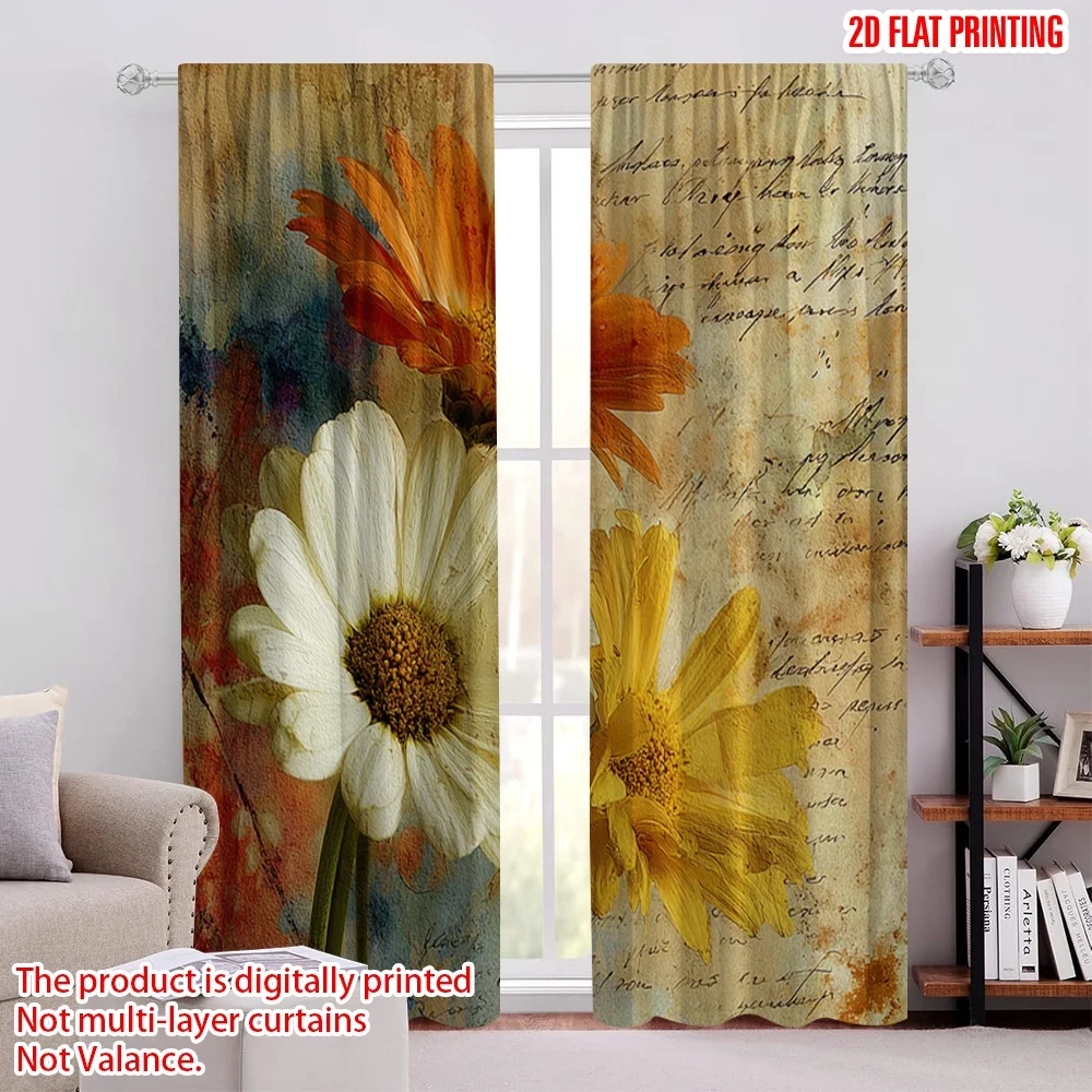

2pcs 2D flat printing Window Curtains Vintage Floral Collage with Script Digital Printed Polyester Drapes All Season Party &