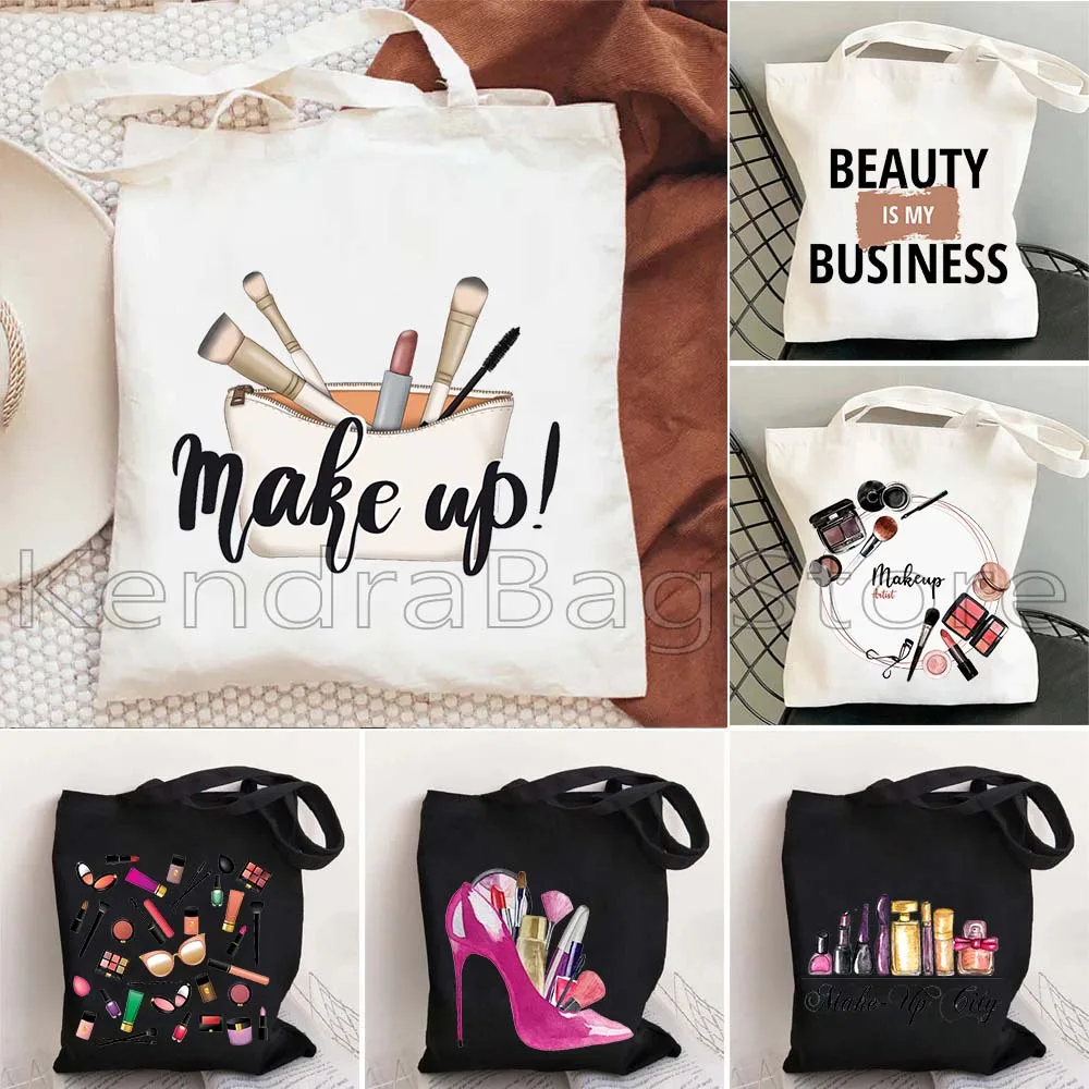 Glitter Makeup Artist Girly Make Up BEAUTY Watercolor Cosmetics Lipstick Gifts Canvas Tote Bag Harajuku Shopper Casual Handbag