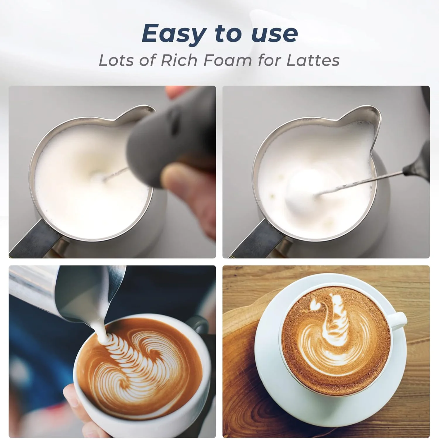 เครื่องตีฟองนม, เครื่องตีฟองนมแบบชาร์จไฟได้ Frother มือ Frother เครื่องทําโฟมไม้กายสิทธิ์ปัดเครื่องดื่มผสมสําหรับกาแฟ, ลาเต้, คาปูชิโน่, Fra