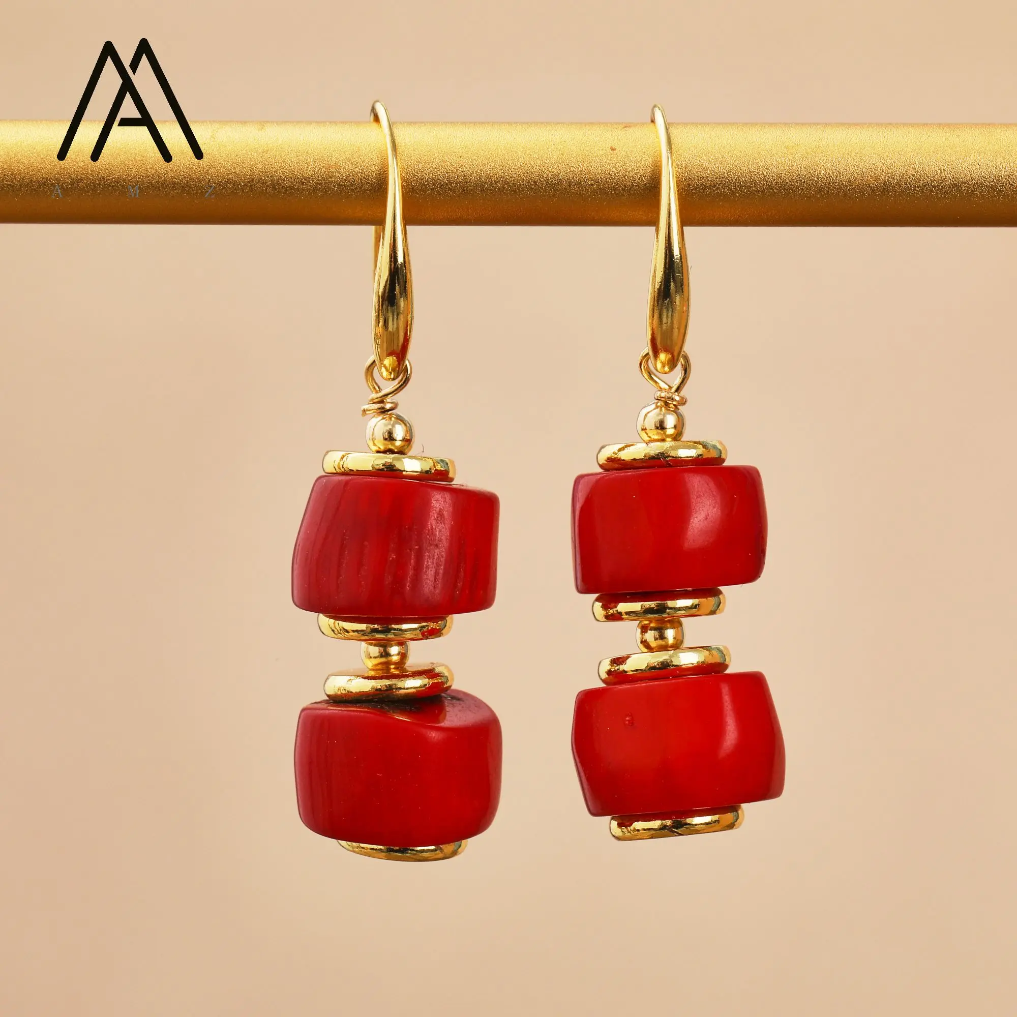 Natürliche rote Korallen-Tropfenohrringe, Vintage-Mode, vergoldet, Schmuck, Geschenk für Frauen für Party