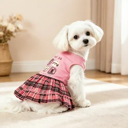 Vestido rosa con falda a cuadros para perros y gatos primavera
