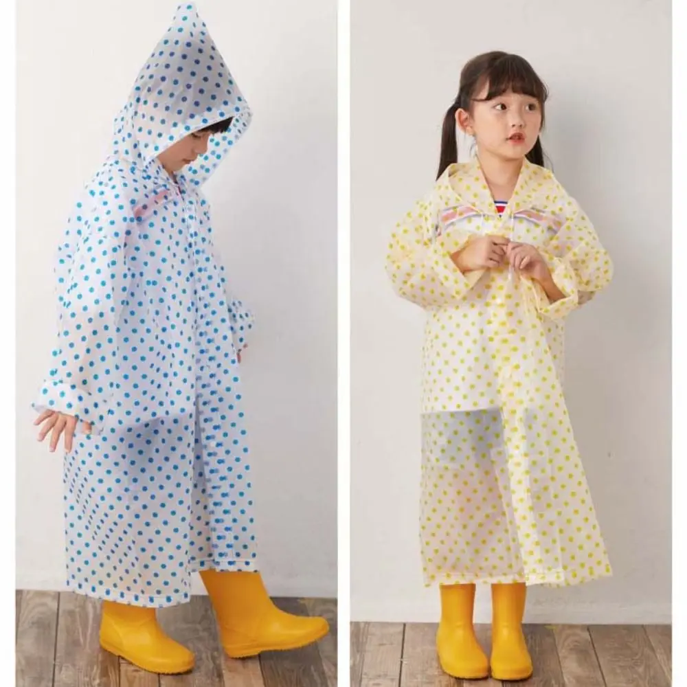

Fashion Dots Children Hooded Raincoat EVA Transparent Boys and Girls Rain Gear Rain Poncho Buttons Kids Rain Cape Outdoors