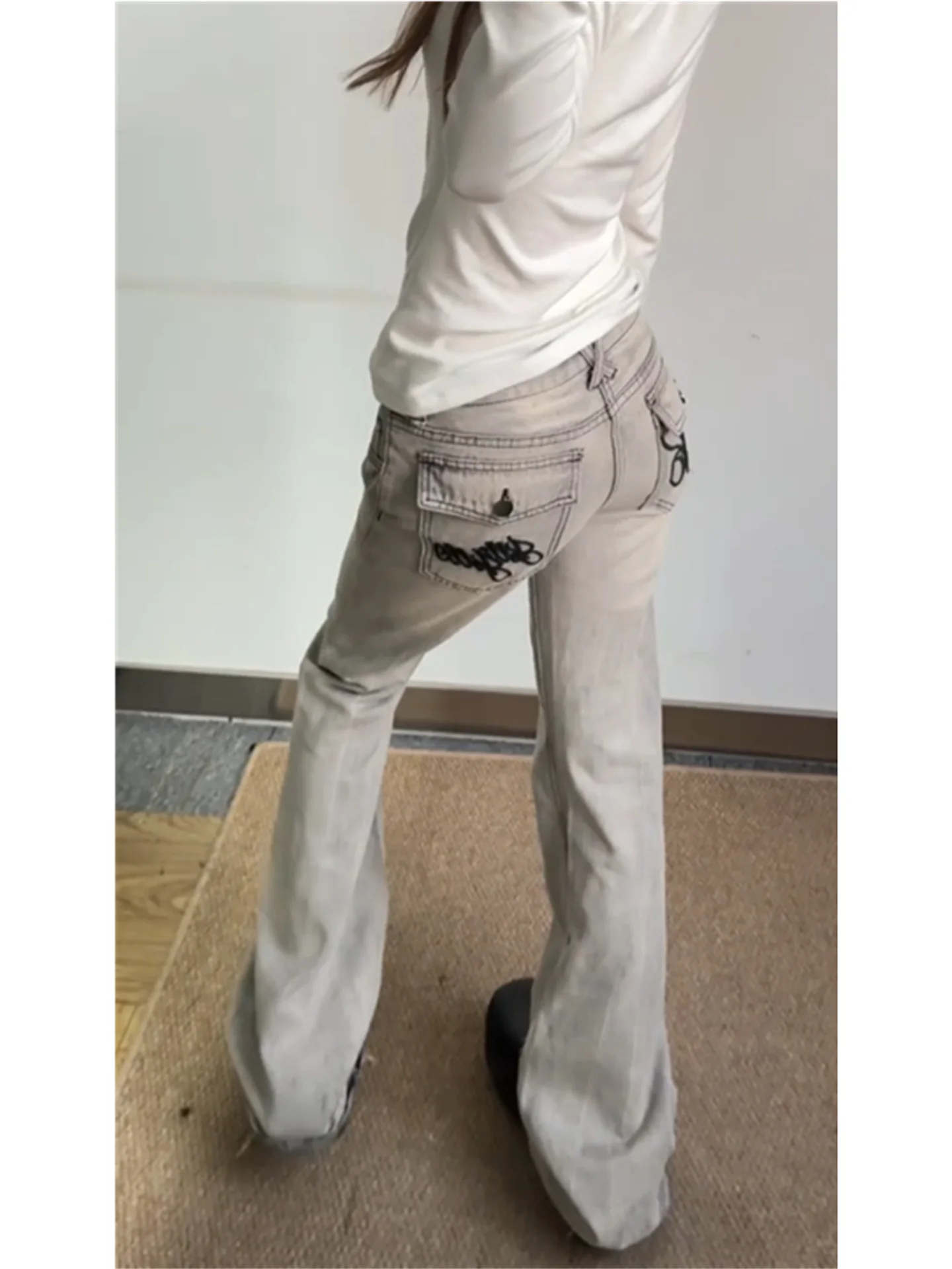 

Женские джинсы-клеш с низкой посадкой, облегающие, из смесового хлопка, без стрейча, с высокой талией, весенняя мода, повседневный стиль