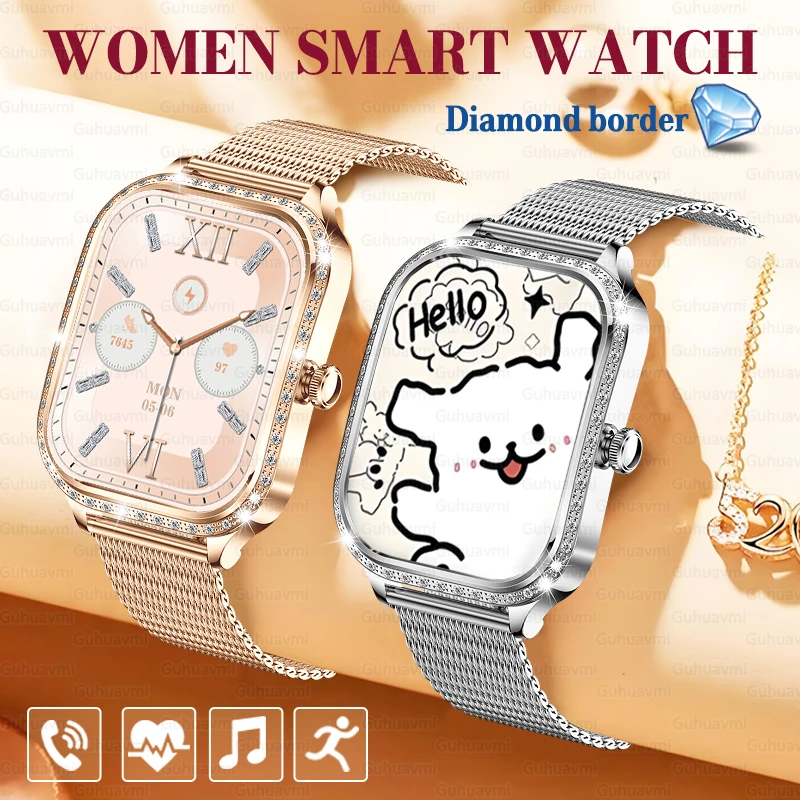 For Android IOS Women Smart Watch Curved Screen Bluetooth Call Heart Rate Women's Health IP68 Waterproof Fashion Lady Smartwatch