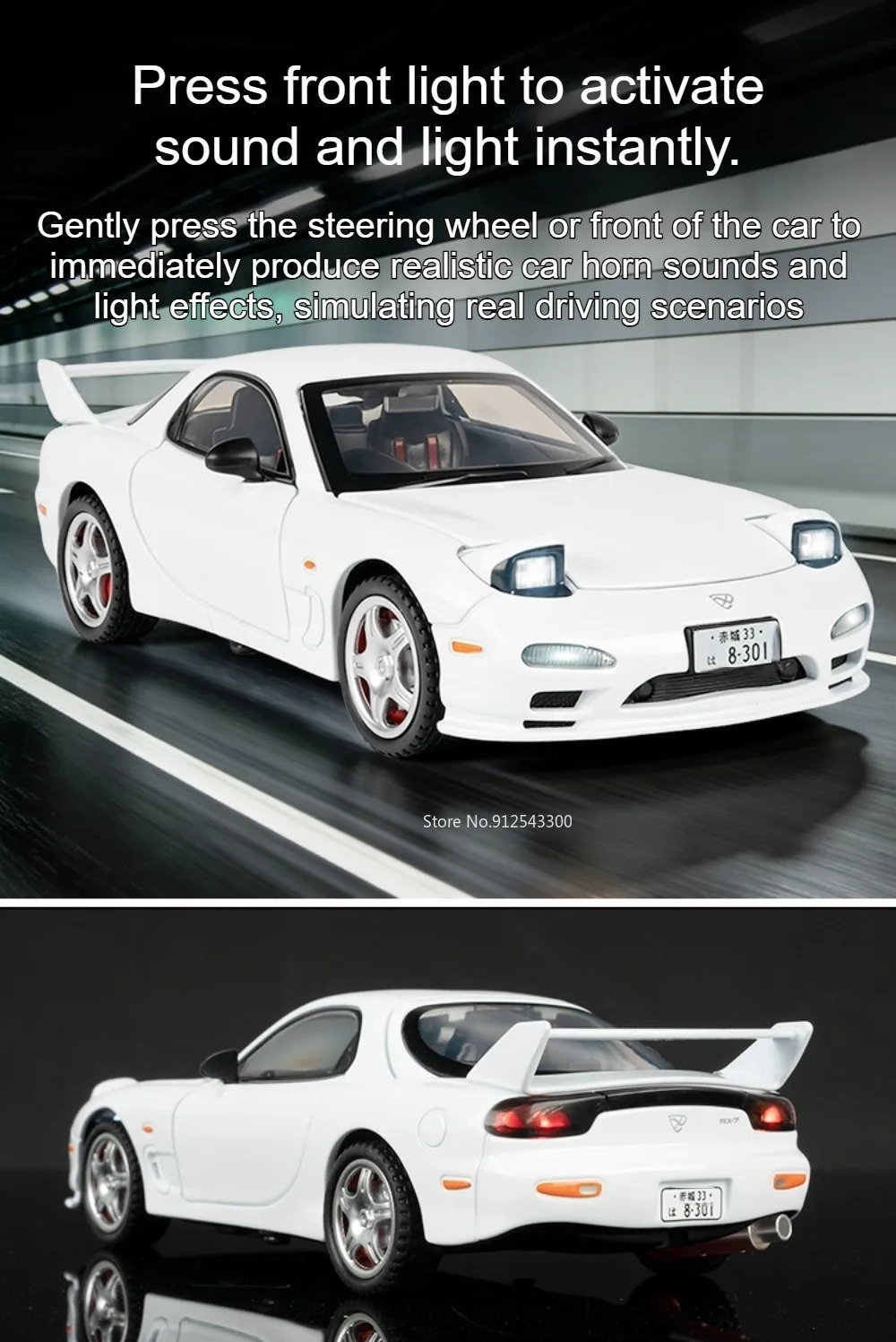 Maßstab 1:32 RX7-FD Modellauto Spielzeug mit Sound und Licht Rückziehfahrzeug Modelle mit Öffnenden Türen Miniatur-Spielzeug Heimdekoration – Detail 3