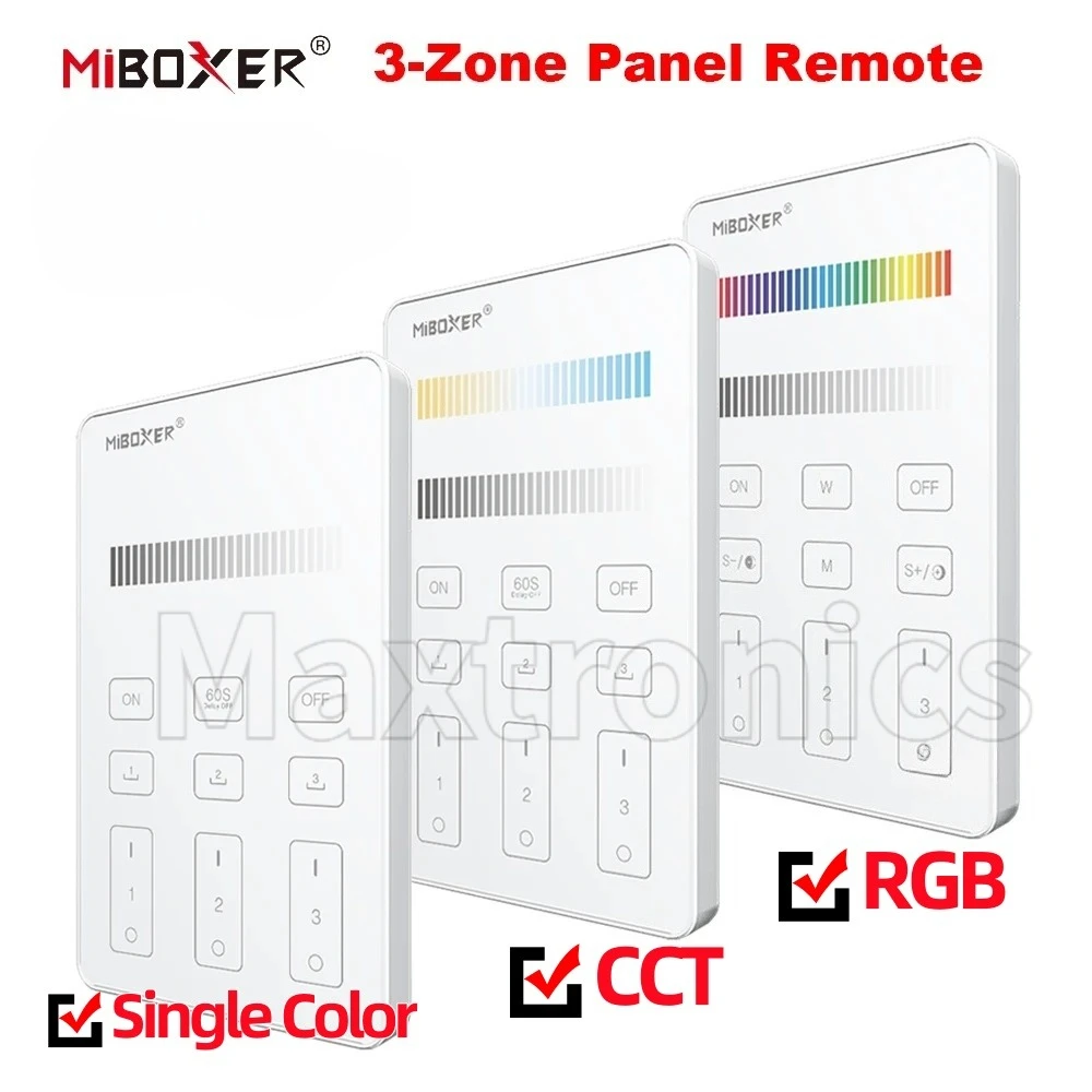 NEW Miboxer 2.4G Touch Wireless 3Zone Panel Remote LED Controller Single Color Brightness U1 Color Temperature CCT U2 RGB+CCT U3