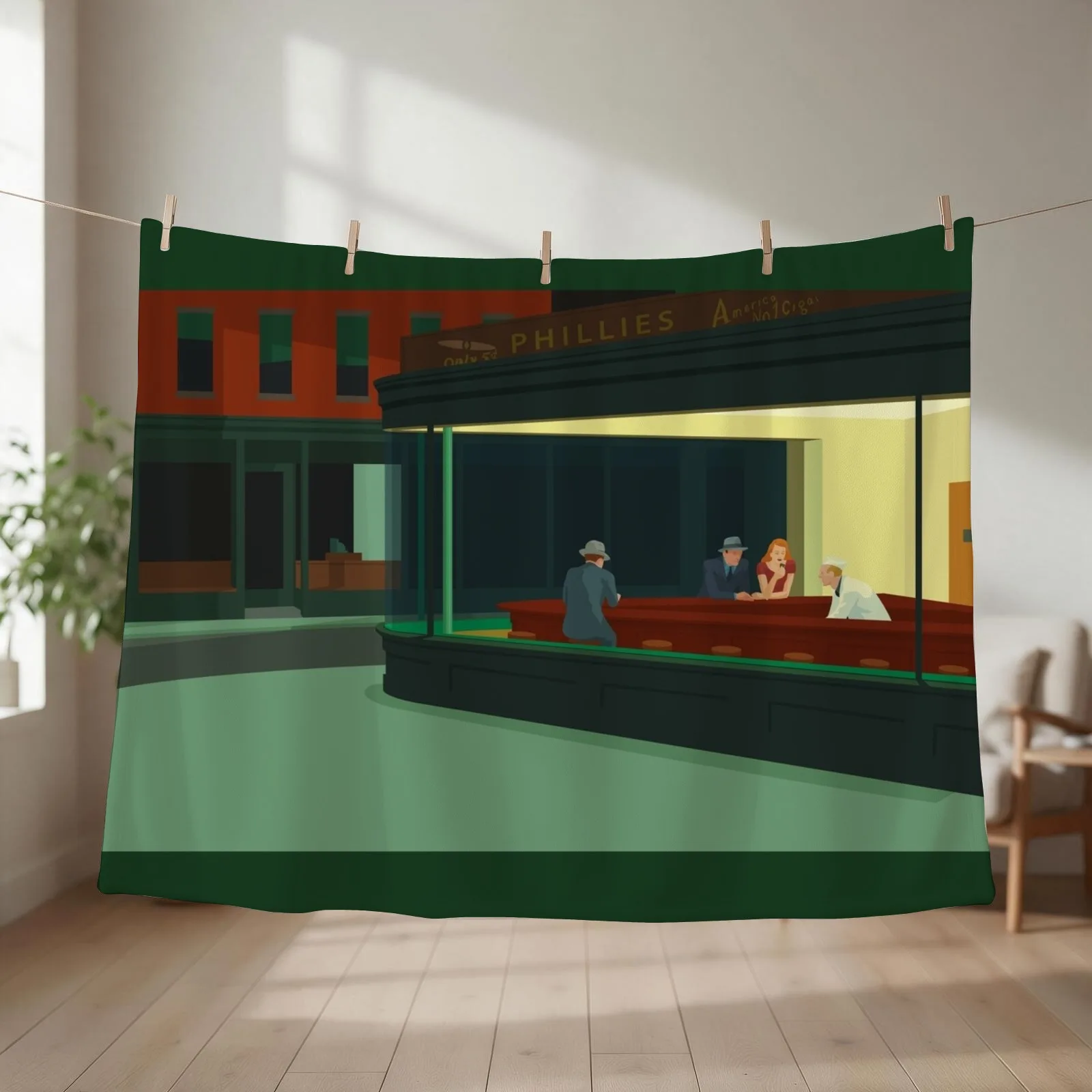 Edward Hopper's Nighthawks Painting Throw Blanket couch cozy soft plush fuzzy picnic outdoor blanket