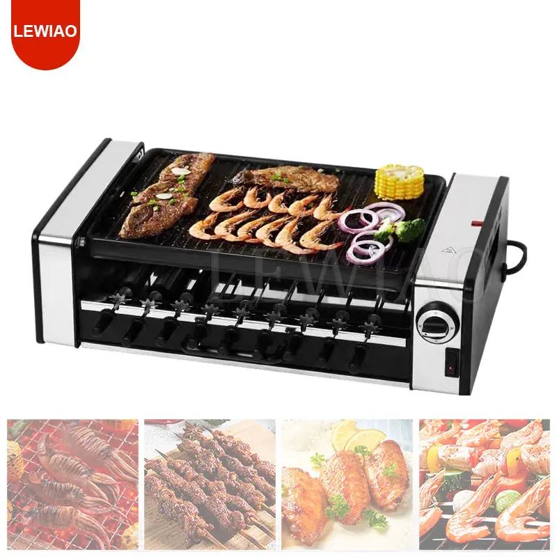 2023 Non-Stick Electric Grill Pan Bbq Meat Machine Double-Layered Skewer Machine Electric Bbq Grill With 10 Skewers